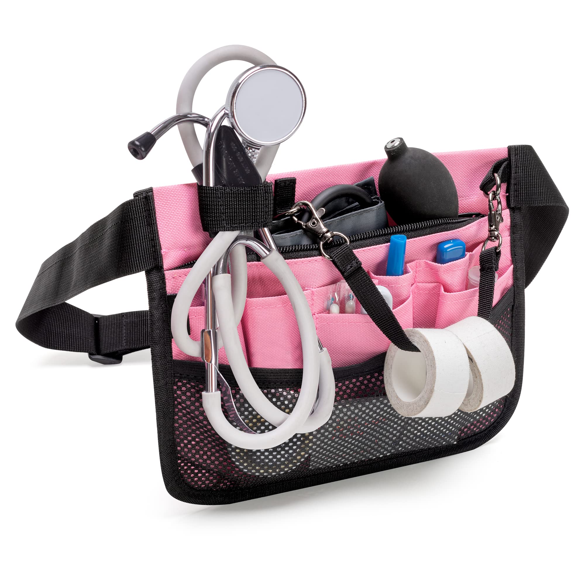 Damero Nurse Fanny Pack with Stethoscope Holder and Multiple Compartments, Nurse Waist Bag Vet Pouch, Nursing Organizer Belt Medical Gear Hip Bag for Bandage Scissors and Other Supplies,Pink
