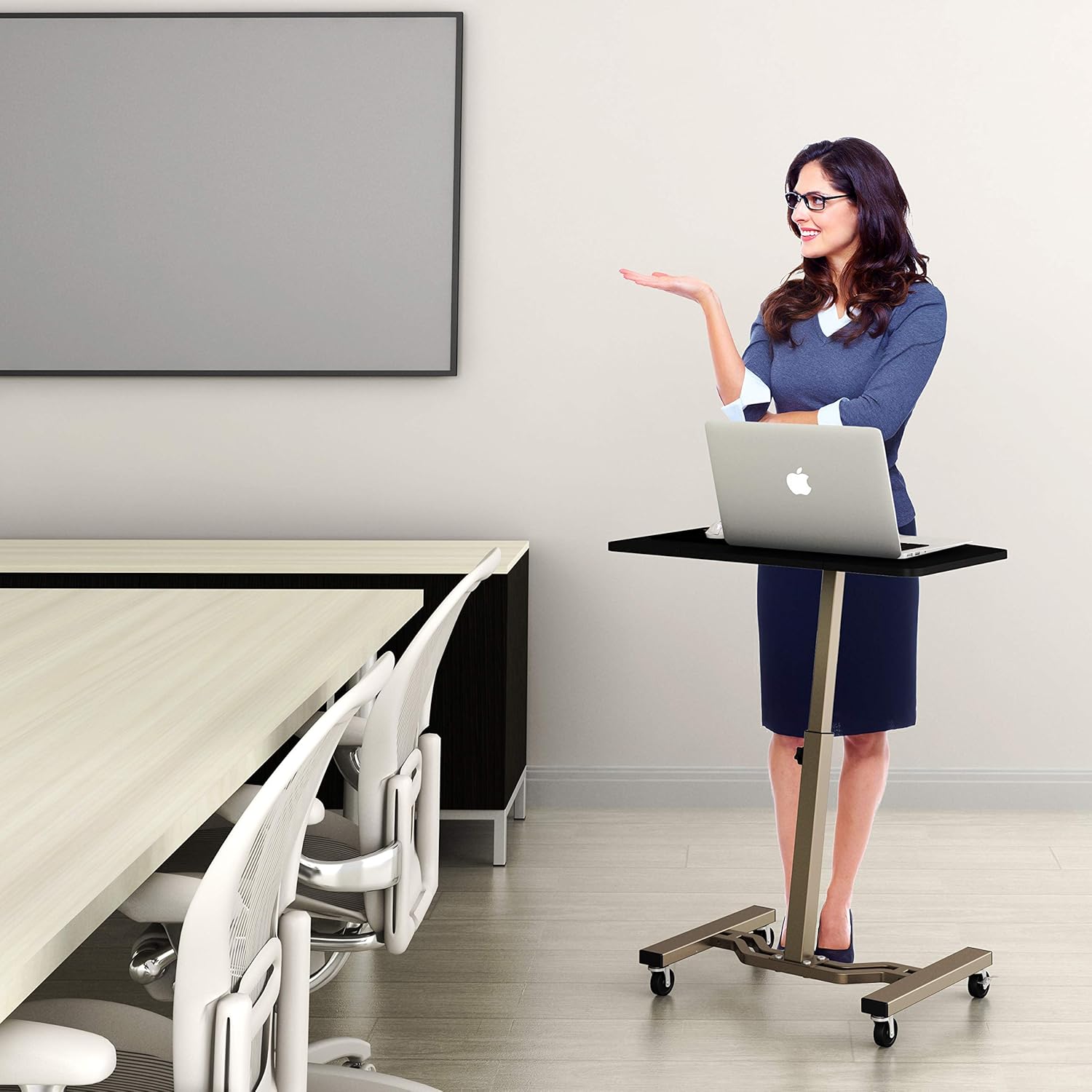 SHW Height Adjustable Mobile Laptop Stand Desk Rolling Cart, Height Adjustable from 28'' to 33'' : Office Products