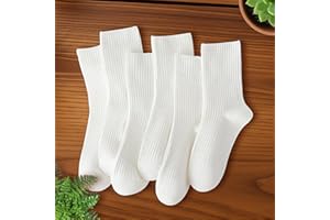 Womens Cute Crew Socks Neutral Cotton, Casual Athletic Aesthetic Socks for Granola Girls, Soft Breathable 6-Pack WHITE for Da