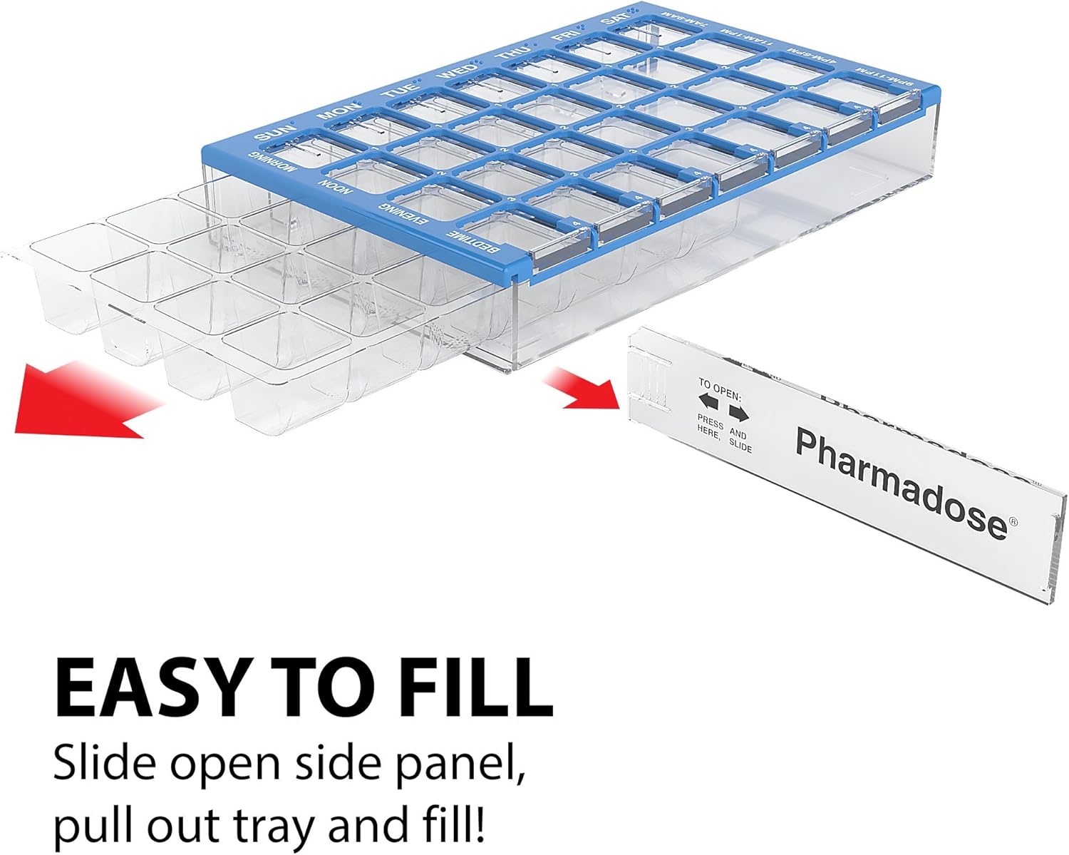 Ezy Dose (7-Day) Pill, Medicine, Vitamin Organizer Box | Weekly, 4 Times a Day, AM PM | Medium Compartments | Clear Lids: Health & Personal Care