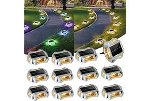 KENNEAS 12-Pack Solar Deck Lights, 9 RGB Colors, 30h Battery Life, 3 Modes, IP67 Waterproof, Driveway, Outdoor, Pathway, Garden, Yard, Pool Lights, Aluminum Alloy, Two Installations, Surface Switch