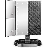 deweisn Trifold Lighted Vanity Makeup Mirror with 21 LEDs Lights,1x/2x/3x Magnification and Touch Screen Dimming,Two Power Supplies Makeup Mirror, Gift for Women
