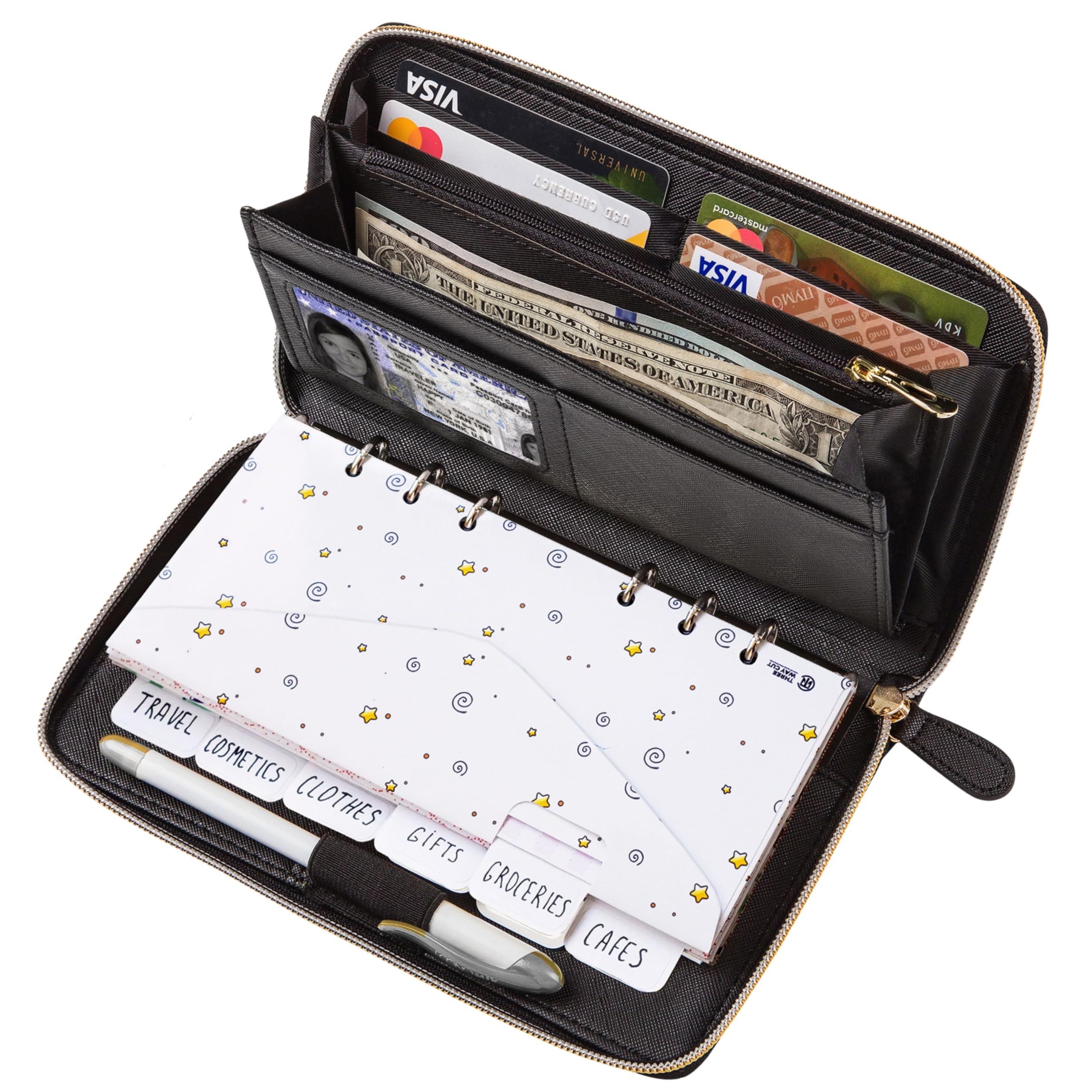 Photo 1 of Cash Envelope Wallet All in One Budget System with 12x Tabbed Cash Envelopes, 12x Monthly Budget Cards,1x Yearly budget planner sheet Complete Money Organizer Set for Cash RFID Protection