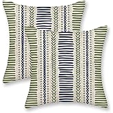 DAFENA Sage Green Pillow Covers 18x18 Inch 2 Pcs Boho Navy Blue Grey Polka Dots Stripe Decor Throw Pillows Modern Geometric Outdoor Farmhouse Decoration Pillowcase Linen Cushion Cover for Couch Sofa