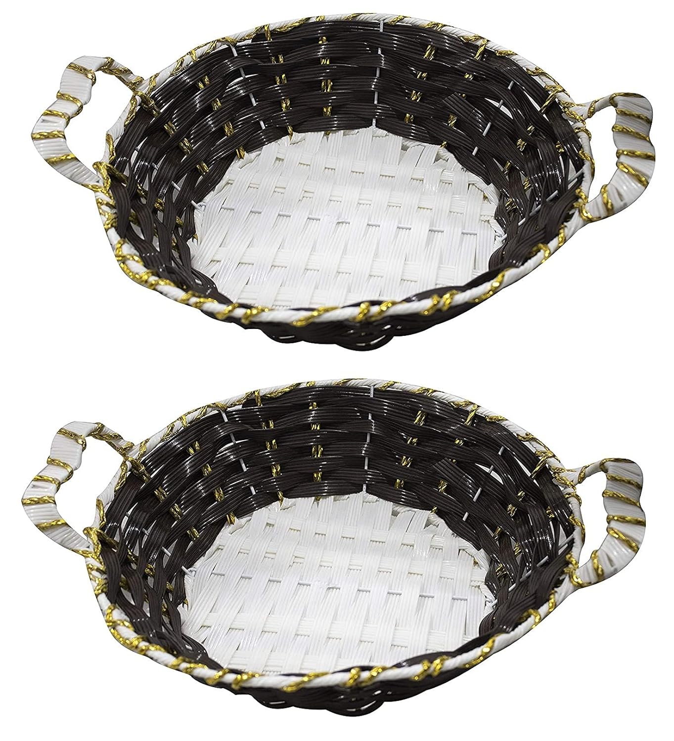 Inaaya Round Cane Baskets for Kitchen for Vegetables Combo of 2 Brown