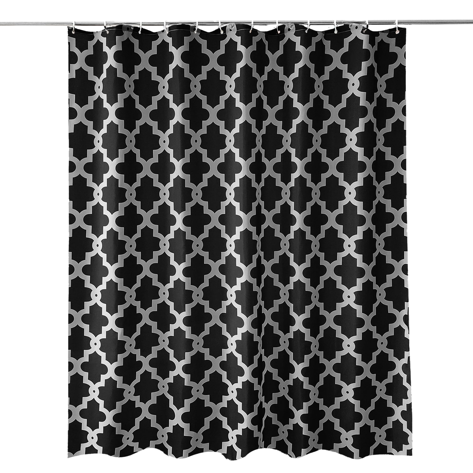 Trimming Shop Trellis Black Shower Curtain - Polyester Fabric Bathroom Curtain, Waterproof & Mould Resistant, With 12 Hooks, Washable 180x180cm Long Shower Liner, Blackout Design for Stylish Bathroom
