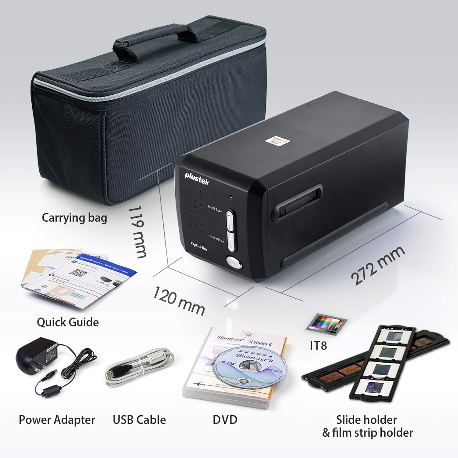 Plustek OpticFilm 8200i AI - 35mm Film & Slides Scanner. IT 8 Calibration Target + SilverFast Ai Studio 8.8, 7200 dpi Resolution 64Bit HDRi , Mac/PC: Electronics