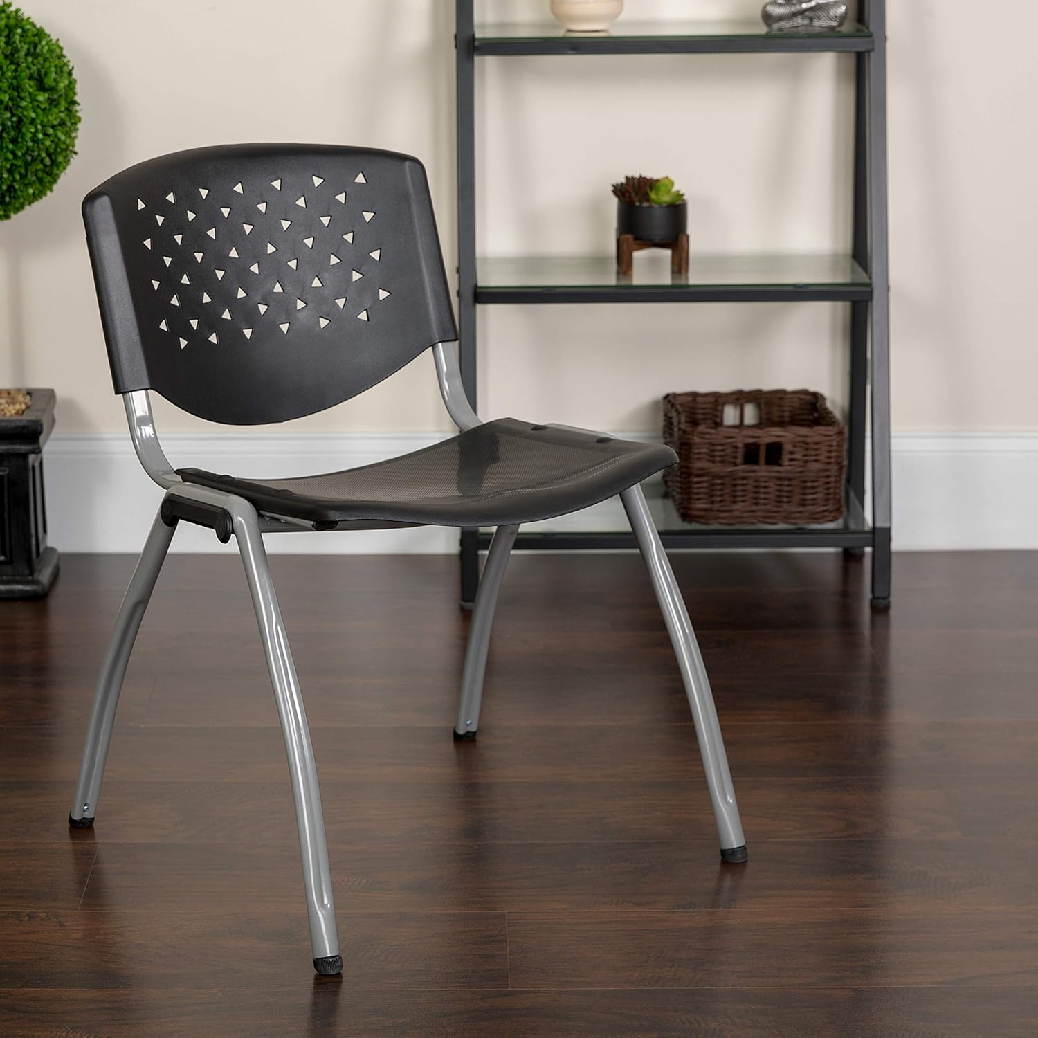 Flash Furniture HERCULES Series 880 lb. Capacity Black Plastic Stack Chair with Titanium Gray Powder Coated Frame: Furniture & Decor