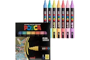 UNI 7 Pastel Posca Paint Markers, 5M Medium Posca Markers with Reversible Tips, Acrylic Paint Pens | Posca Pens for Art Supplies, Fabric Paint, Fabric Markers, Paint Pen, Art Markers