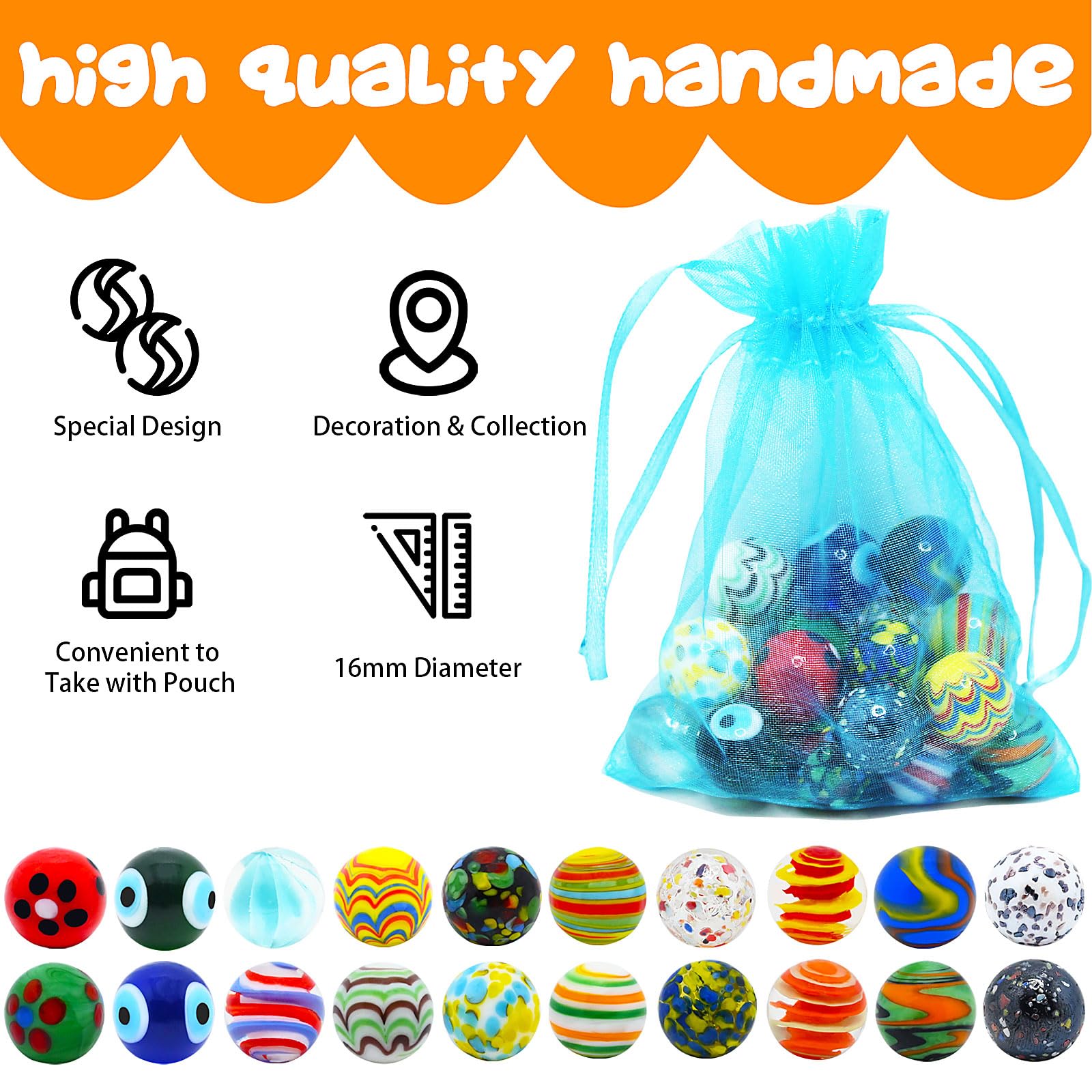 20 PCS Glass Marbles for Kids, Marble Games and Marble Run Accessories for Boys and Girls, Beautiful Marbles Bulk for Home Decoration