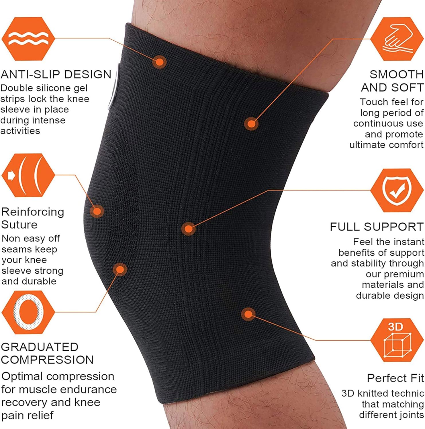 CAMBIVO 2 Pairs Knee Brace, Compression Knee Sleeve for Men and Women, Knee Support for Running, Arthritis, ACL, Meniscus Tear, Sports: Sports & Outdoors