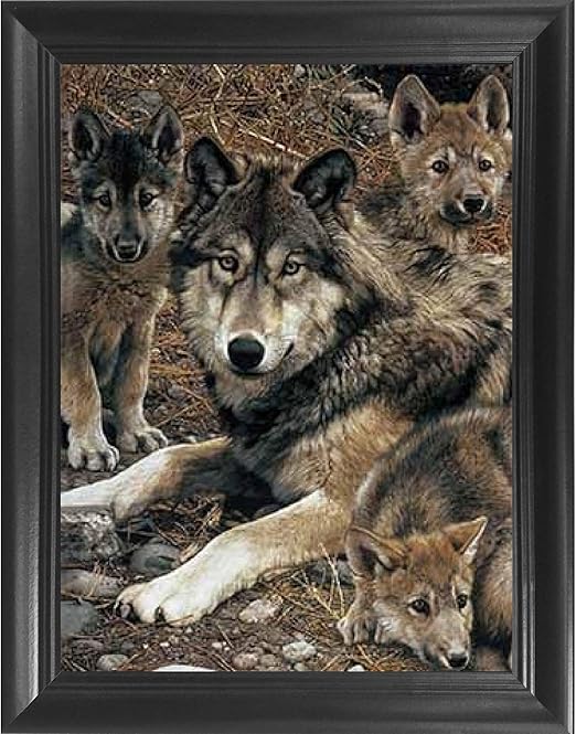 Amazon Com Wolf With Puppies 3d Poster Wall Art Decor Framed