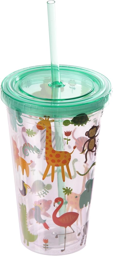 Kinder Trinkbecher Mit Deckel Und Strohhalm Zootiere Amazon De Kuche Haushalt