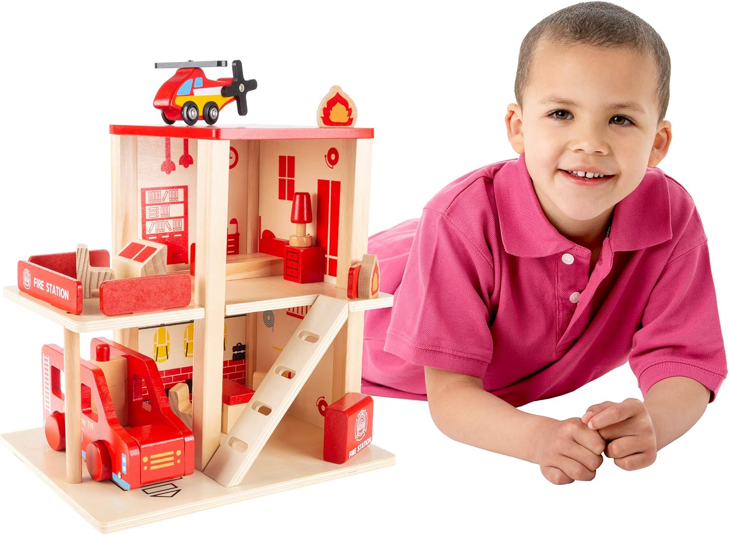 wooden firehouse playset