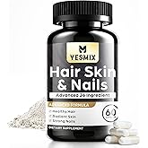 YESMIX Hair Skin and Nails Supplement, Advanced 26 Ingredient Formula, Vegan, Gluten-Free, Non-GMO, 60 Capsules