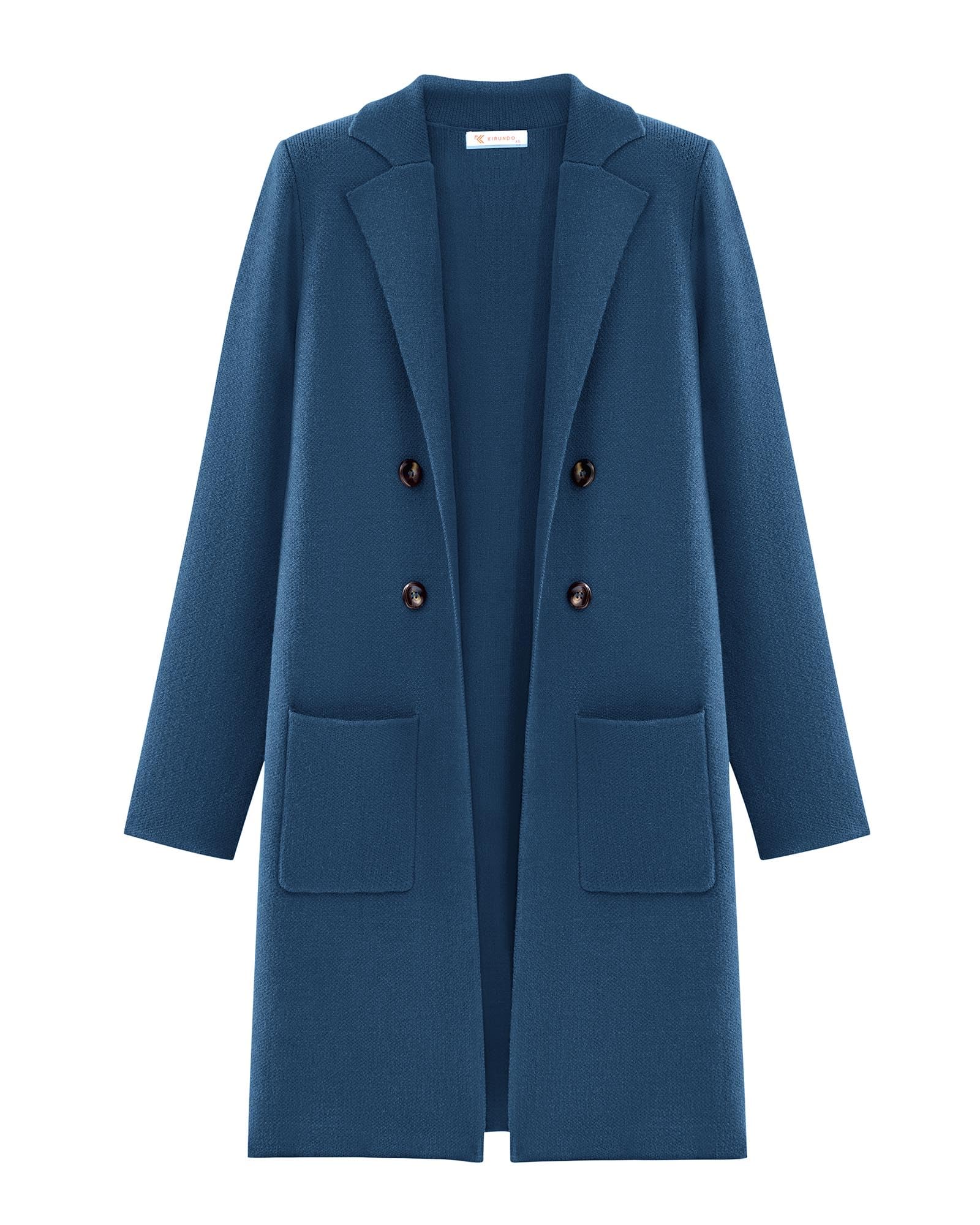 KIRUNDO Cardigan Sweaters for Women 2025 Fall Open Front Knit Sweater Jackets Business Casual Long Coatigan Winter Clothing(Dark Blue, Medium)