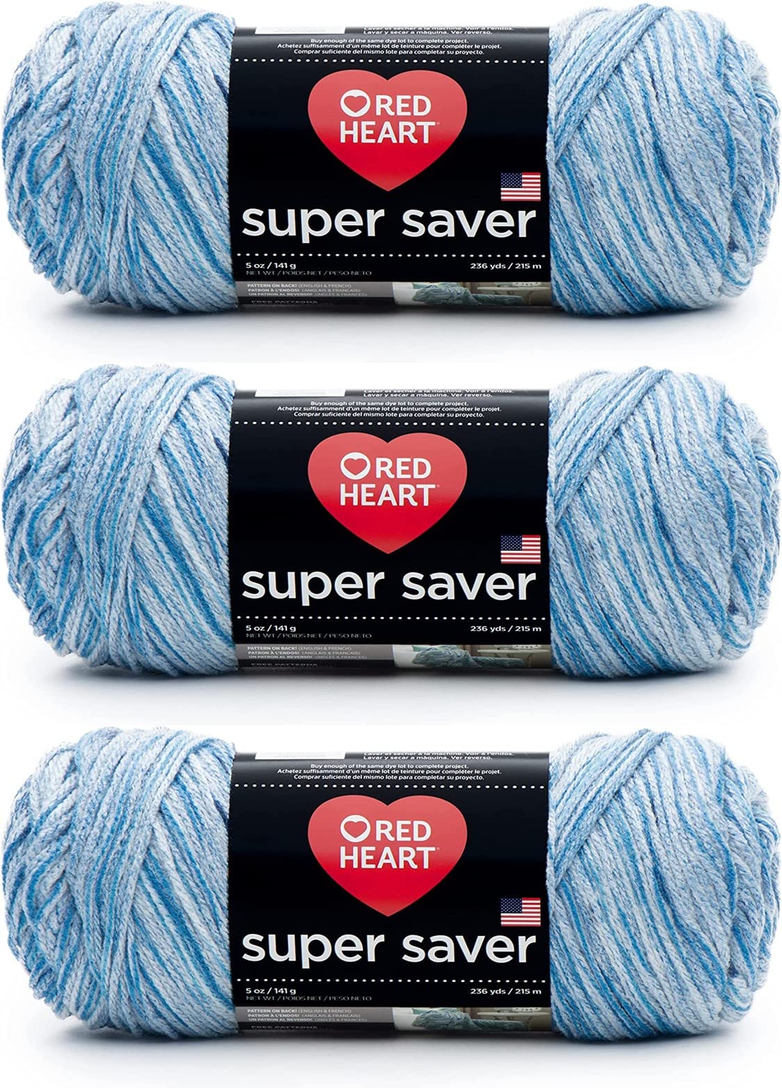 Red Heart Super Saver Pack of 3 - Lapis - 7oz/198g - Acrylic - 4 Medium (Worsted) - 364 Yards - Knitting, Crocheting, Crafts & Amigurumi — image 1
