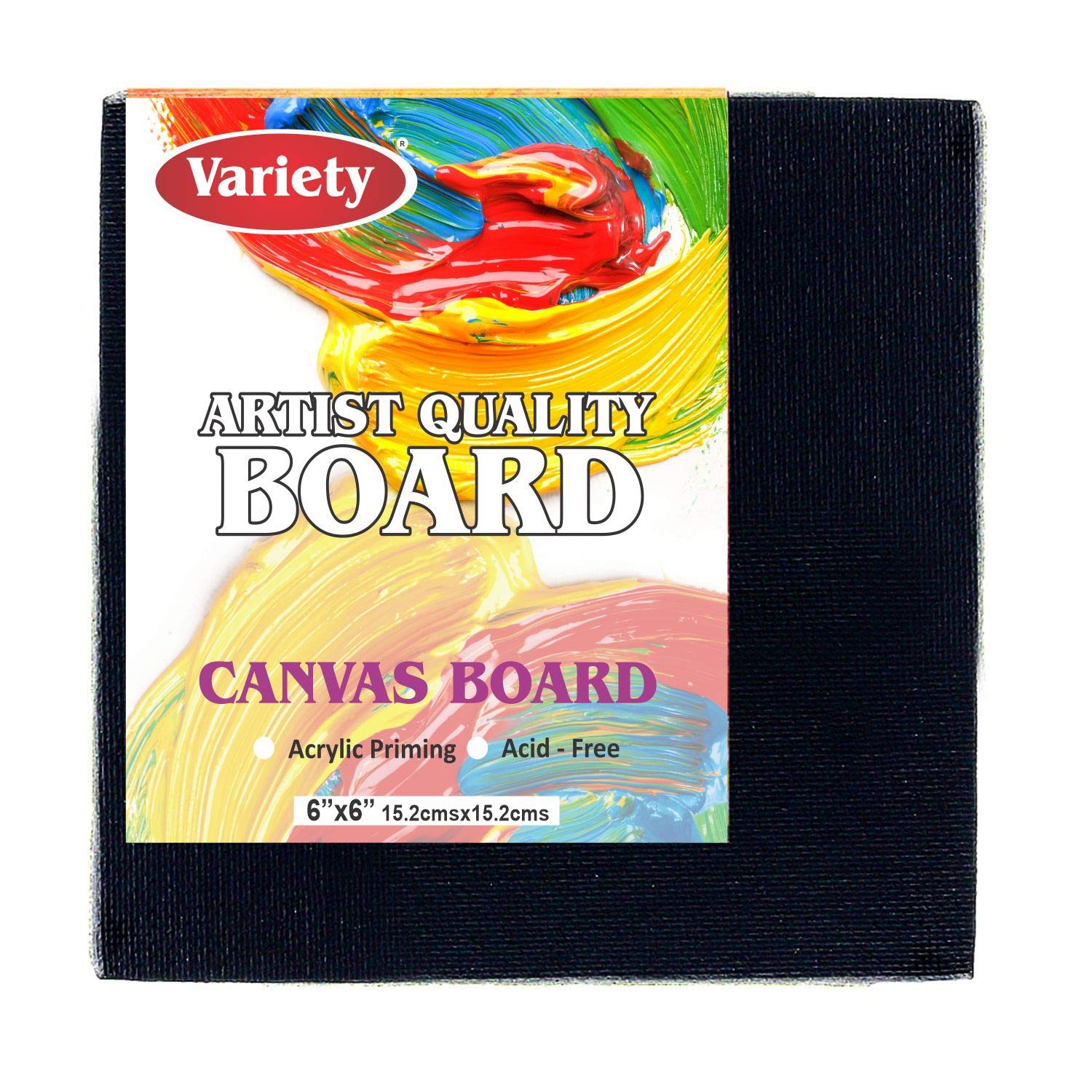 VARIETY CANVAS Black Canvas Board (7 oz, 6 X 6 Inch) Pack of 6