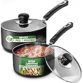 Utopia Kitchen Nonstick Saucepan Set, Cooking Pots with Lids, 1 Quart and 2 Quarts Multipurpose Kitchen Small Pots for Cooking Nonstick With Lids, 1 qt & 2 qt Set, Grey & Black