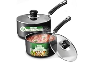 KICHLY Nonstick Saucepan Set with Lid, 1 Quart and 2 Quart Pot - Kitchen Cookware, Multipurpose, Dishwasher Safe - PFOA and P