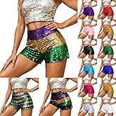 Sequin Micro Shorts Women Carnival Sparkly Sequins High Waist Elastic Sexy Rave Y2K Mini Shorts Party Clubwear