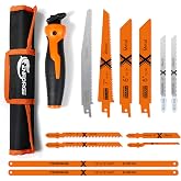 CENFORGE 13-Piece Multi-Purpose Hand Saw Set - Manual Reciprocating Saw Handle with 12 Assorted Blades - Portable Jab Saw Kit for Wood, Metal, Drywall, Plastic &amp; Pruning - Includes Storage Pouch