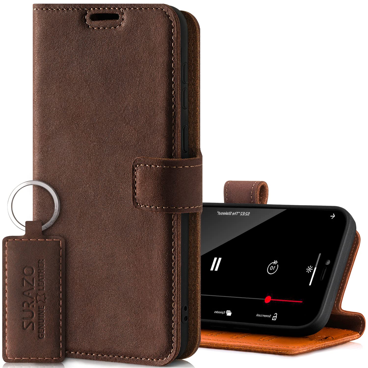 SURAZO Leather Wallet Mobile Phone Case Compatible with Google Pixel 6 - Flip & Fold Smartphone Case with Stand, RFID Blocker, Magnet Closure, 3 Slots for Bank Cards - Handcrafted European Leather