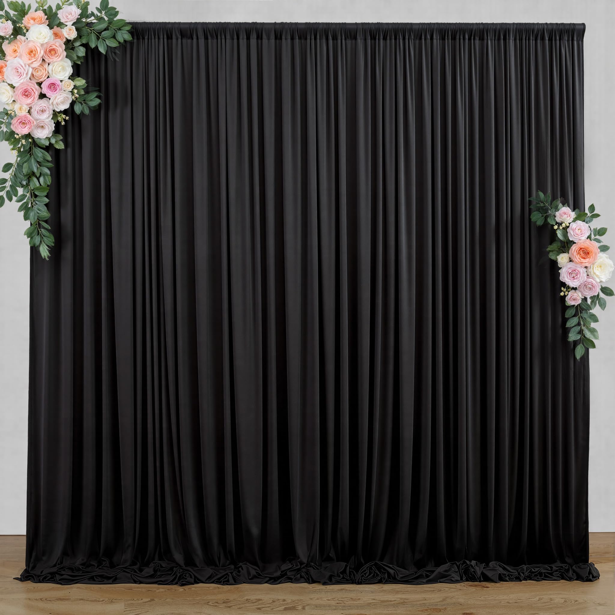 Photo 1 of 10 ft x 8 ft Wrinkle Free Black Backdrop Curtain for Parties, Polyester Black Photo Backdrop Drapes for Graduation Birthday Wedding Party Stage Curtains, Background Curtains for Backdrop Stand