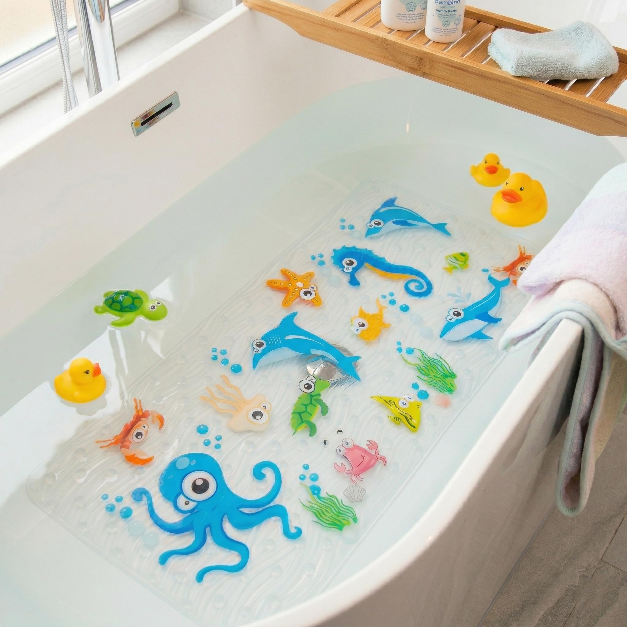 BOPPIE Non-Slip Bath Mat Shower Mats,Anti-Slip-Resistant Tub Mats Bathroom Mat XL Large Bath Mat 89 X 38 CM(Ocean Octopus ZY)