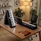 TERENCE V30 Foldable 88 Key Weighted Keyboard Piano for Beginners,Black | V30 Portable 88 Key Piano Keyboard,88 Key Weighted Folding Keyboard,1800mAh Battery,2X5W Speakers,Music Stand,Sustain Pedal