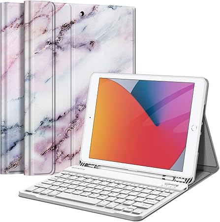 Amazon Com Fintie Keyboard Case For New Ipad 8th Gen 2020 7th Generation 2019 10 2 Inch Soft Tpu Back Stand Cover With Pencil Holder Magnetically Detachable Wireless Bluetooth Keyboard Marble Pink Computers Accessories