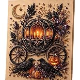 Halloween Diamond Art Kit for Adults, Spooky 5D DIY Diamond Painting, Pearl Acrylic Diamond Craft for Beginners, Seasonal Home Wall Decor, Halloween Party Gift (Carriage)