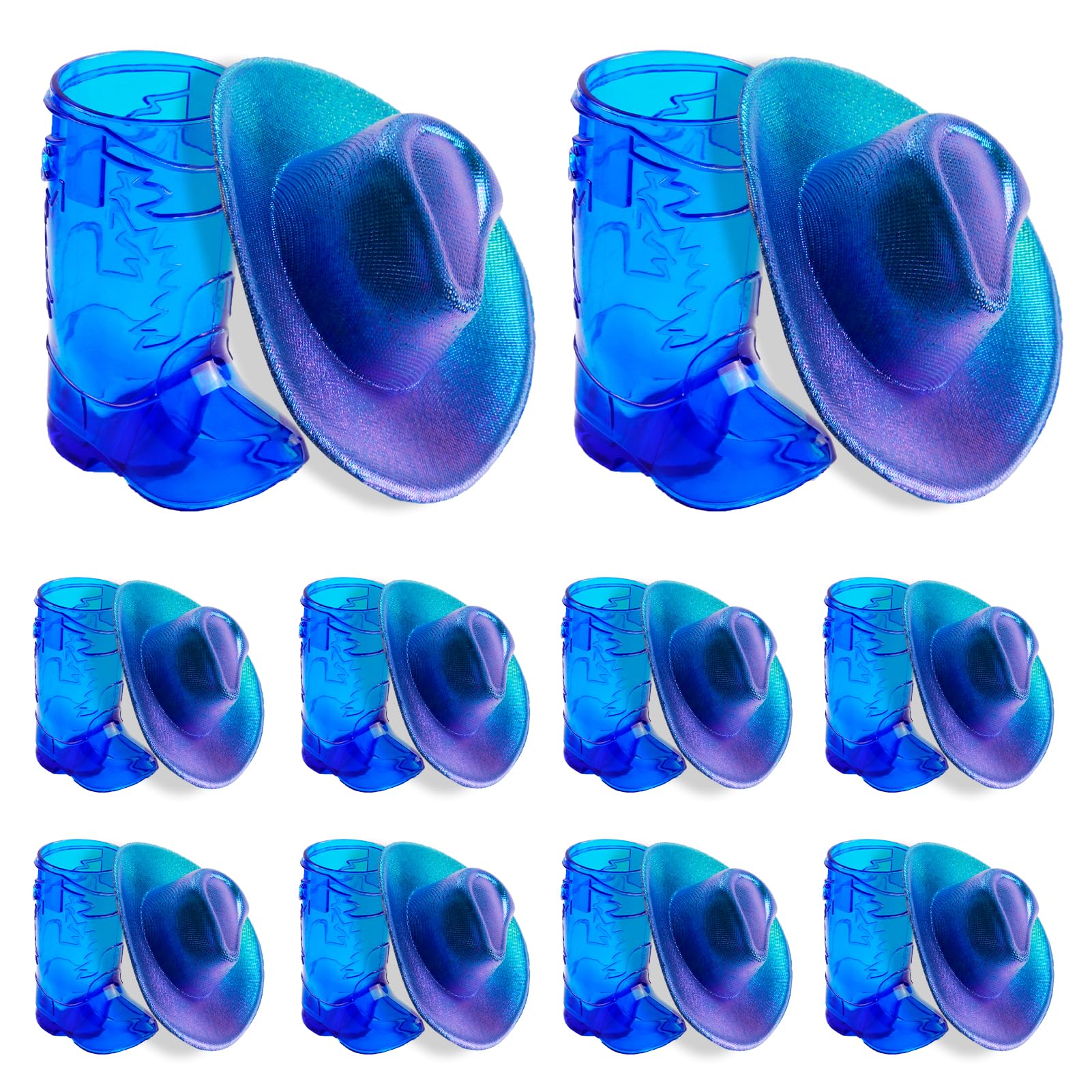 Photo 1 of 10 Pcs Blue Cowboy Boot Shot Glasses And Cowboys Hats Set,Mini Plastic Blue Cowboy Boot Shot Glasses Decoration,Mini Cowboys Hat For Glass Cup Decorations,for Western Cowgirl Party Decorations