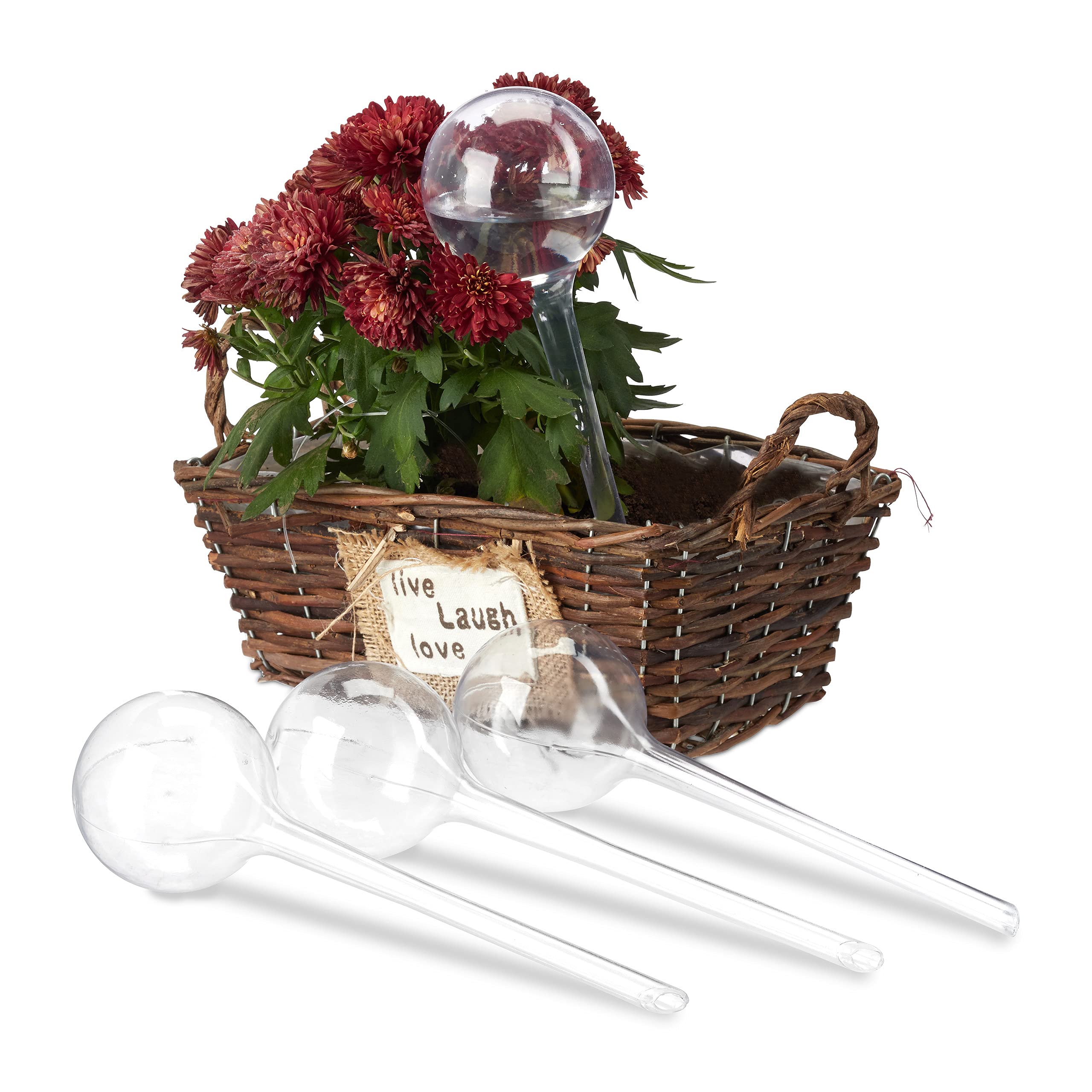 Relaxdays Watering Globes, Set of 4, Regulated Irrigation, 2 Weeks, Pot Plants, Plastic Sphere, Bulb, Transparent