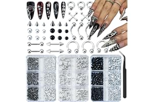 UWETIME 3 Boxes Goth Nail Charms Metal Charms for Nails Studs Black Silver Punk Accessories