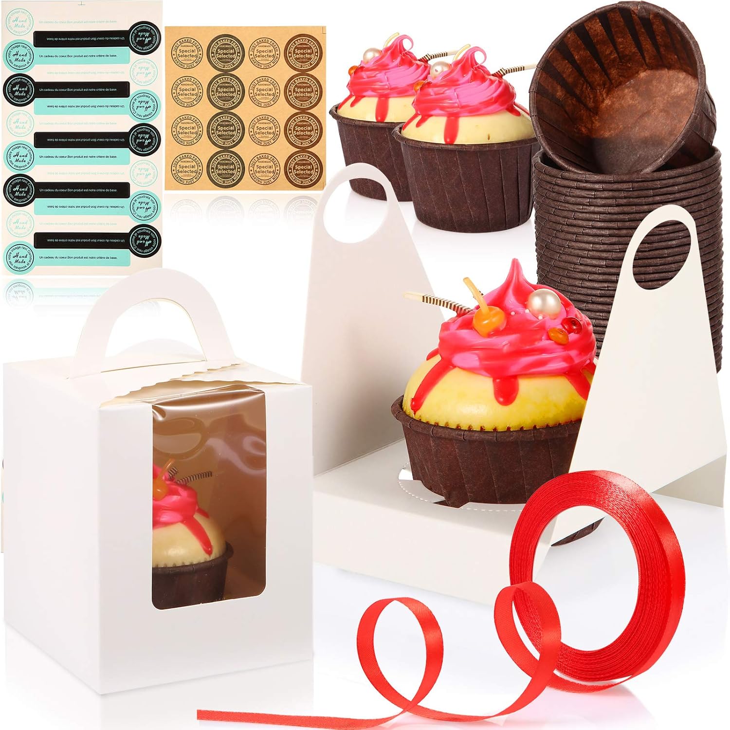 25 Pieces White Single Cupcake Carriers Individual Cupcake Containers