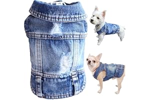QIDELONG Dog Jean Jacket, Blue Denim Lapel Vest Coats Classic Pet Shirt Cute Girl Boy Dog Puppy Clothes, Comfort and Cool Costume, Dog Outfit for Small Medium Dogs Cats Kitten, Washed Apparel (Blue, X-Small)