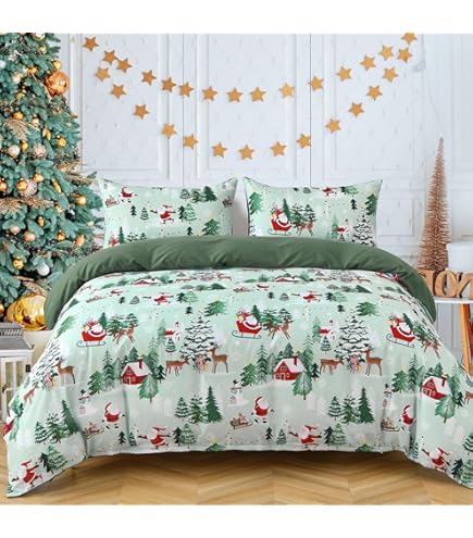 Christmas Bedding Set Cartoon Santa Claus Dinosaur Comforter Cover