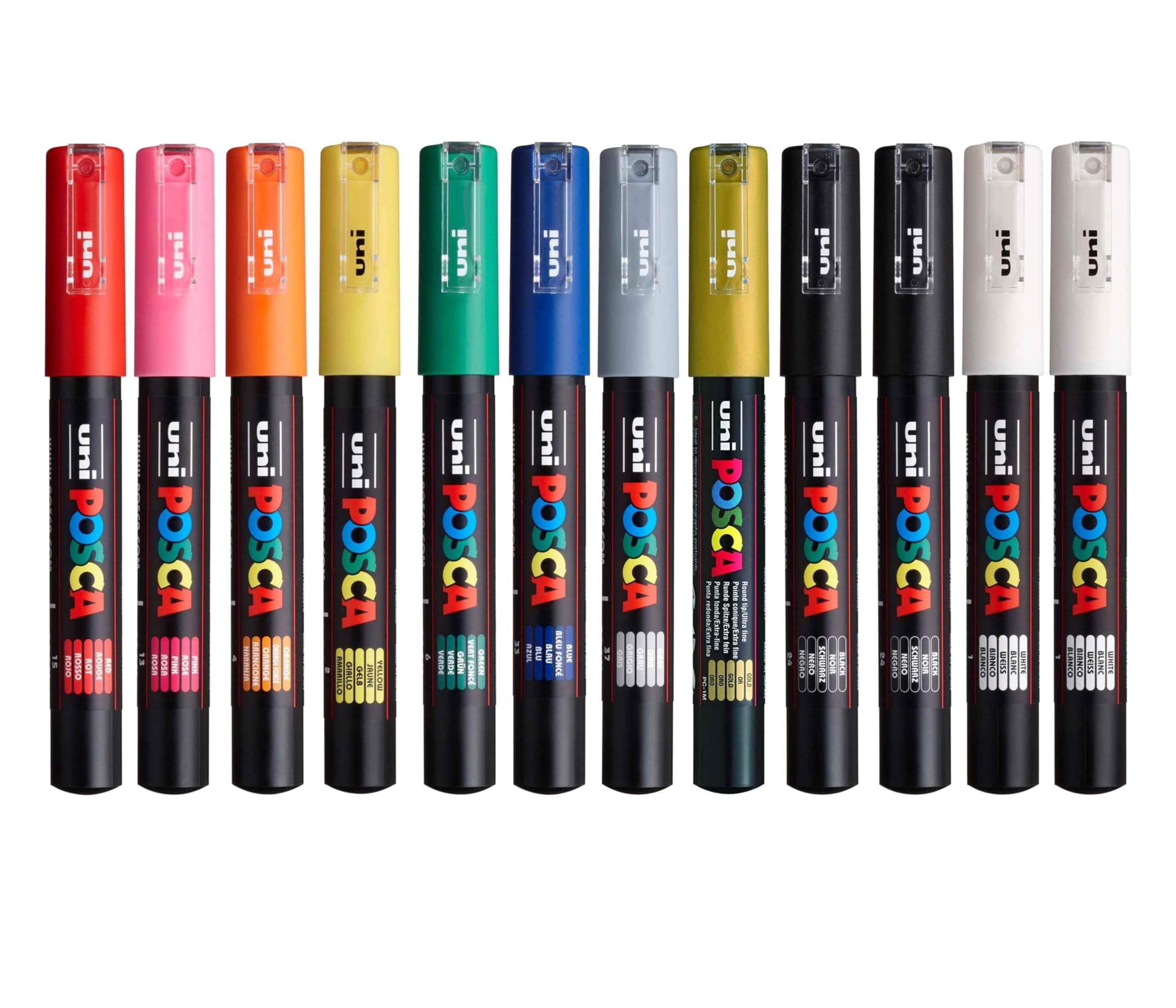 Posca PC-1M Paint Pen Art Marker Pen - Professional 12 Pen Set - Extra Black + White