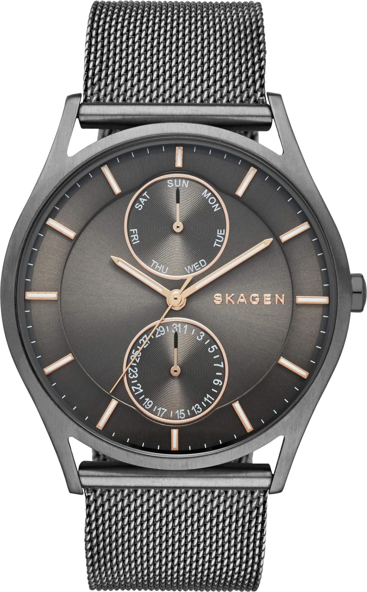 Skagen Reloj con correa de malla de acero inoxidable gris carbón multifunción con cronógrafo Holst para hombre (Modelo: SKW6180)
