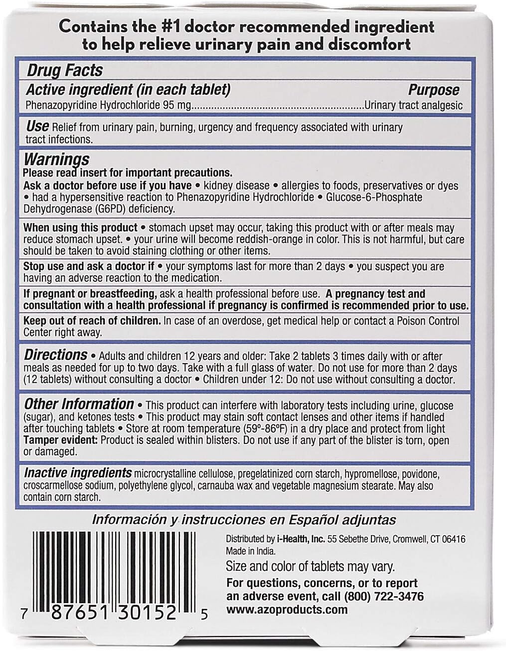 AZO Urinary Pain Relief, Dietary Supplement, Contains 95 mg Phenazopyridine Hydrochloride The #1 Ingredient Prescribed by Doctors Pharmacists Specifically for Urinary Discomfort†, 30 Count: Health & Personal Care