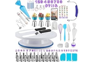 RFAQK 230PCs Cake Decorating Kit with Baking Supplies Cake Turntable, Piping Bags and Tips, Modeling Tools, Plunger Cutters, 