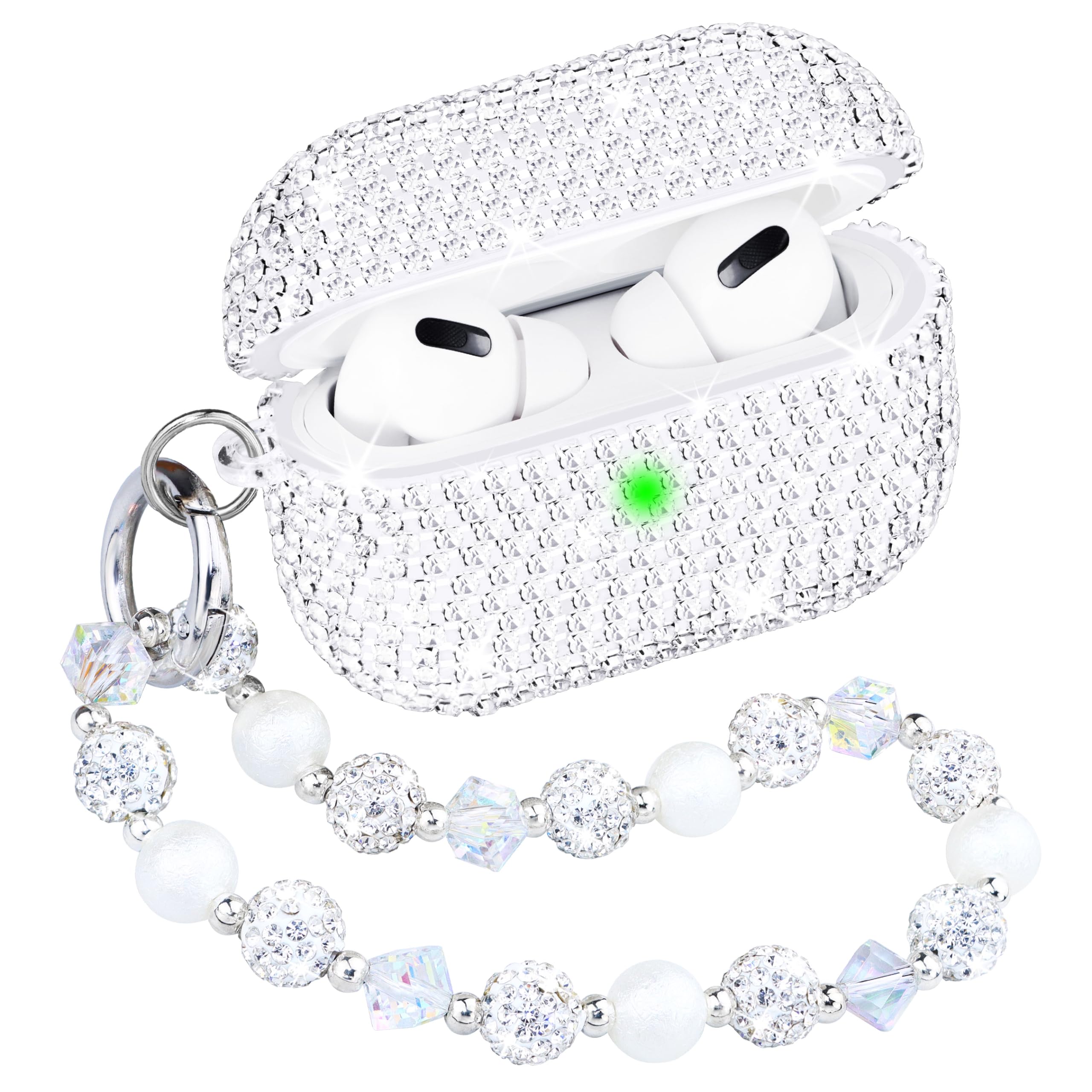 Topgraph for AirPods Pro 2 Case Cover with Lanyard Glitter Diamond Case for Airpod Pro 2nd Generation with Sparkle Bling Crystal Wrist Chain Strap Keychain Silver