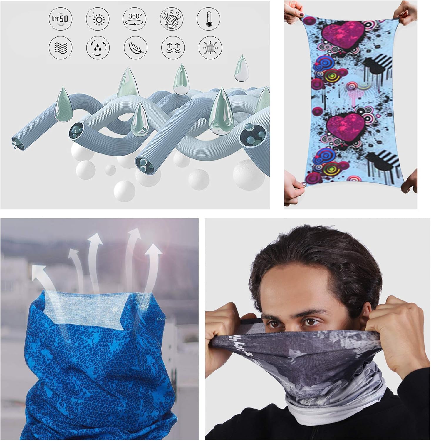 Finrezio 6PCS Seamless Bandanas Balaclavas Multifunctional Headband Scarf Headwrap Neckwarmer for Dust, Outdoors,Women’s Novelty Bandanas for Sports,Music Festivals, Raves, Riding: Jewelry