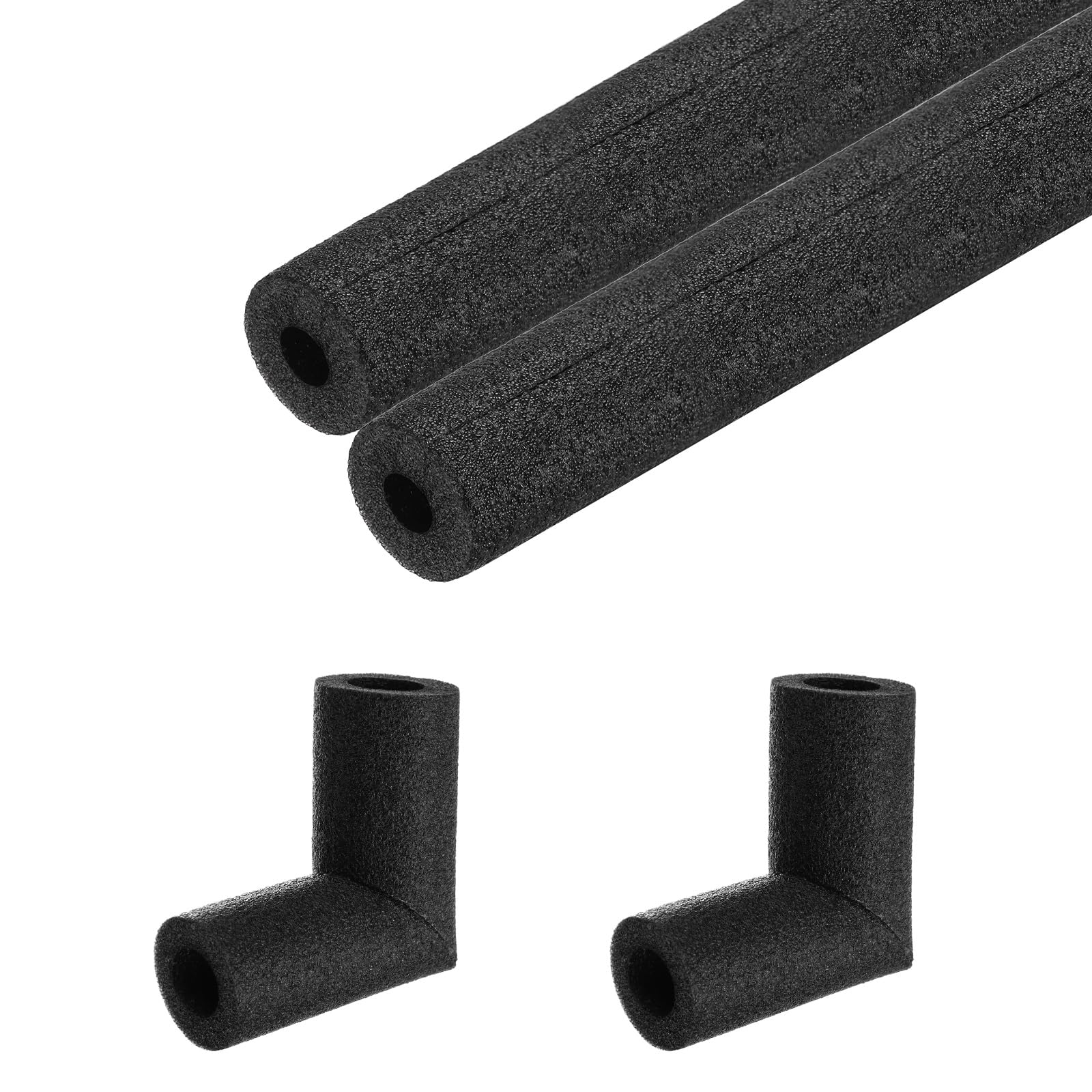 Rebower 4pcs Pipe Elbow Insulation Foam Tube 15x36mm 16" 3" Heat Preservation Foam Pipes [for Copper Water Pipe Freeze Protection] - Black