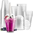 Fit Meal Prep 100 Pack 12 oz Disposable Plastic Coffee Cups with Dome Lids, To Go Iced Coffee Cups with Lids, BPA Free Clear Parfait Cups for Party, Smoothie, Bubble Boba, Juice, Milkshake