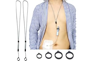 SINAISEA Peritoneal Dialysis Transfer Set Catheter Holder Shower Lanyard Adjustable Neck Cord Accessories PD Secure Tube Supplies Men Women Patients Grey (2PCS Lanyards + 6PCS Silicone Rings)