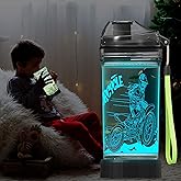 Lightzz Dirt Bike Gifts for Boy, Kids 3D Glowing Water Bottle with LED Light - 14 OZ Tritan BPA Free - Creative Ideal Travel Cup Motorcross Gift for School Kid Boy Child Holiday Camping Picnic