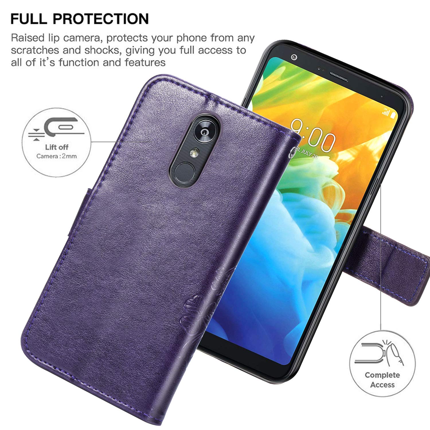 Halnziye Case for LG Stylo 5, Magnetic Closure Soft TPU Flip Leather Wallet Phone Case with Kickstand Card Slots Designed for LG Stylo 5 Cover (Purple)
