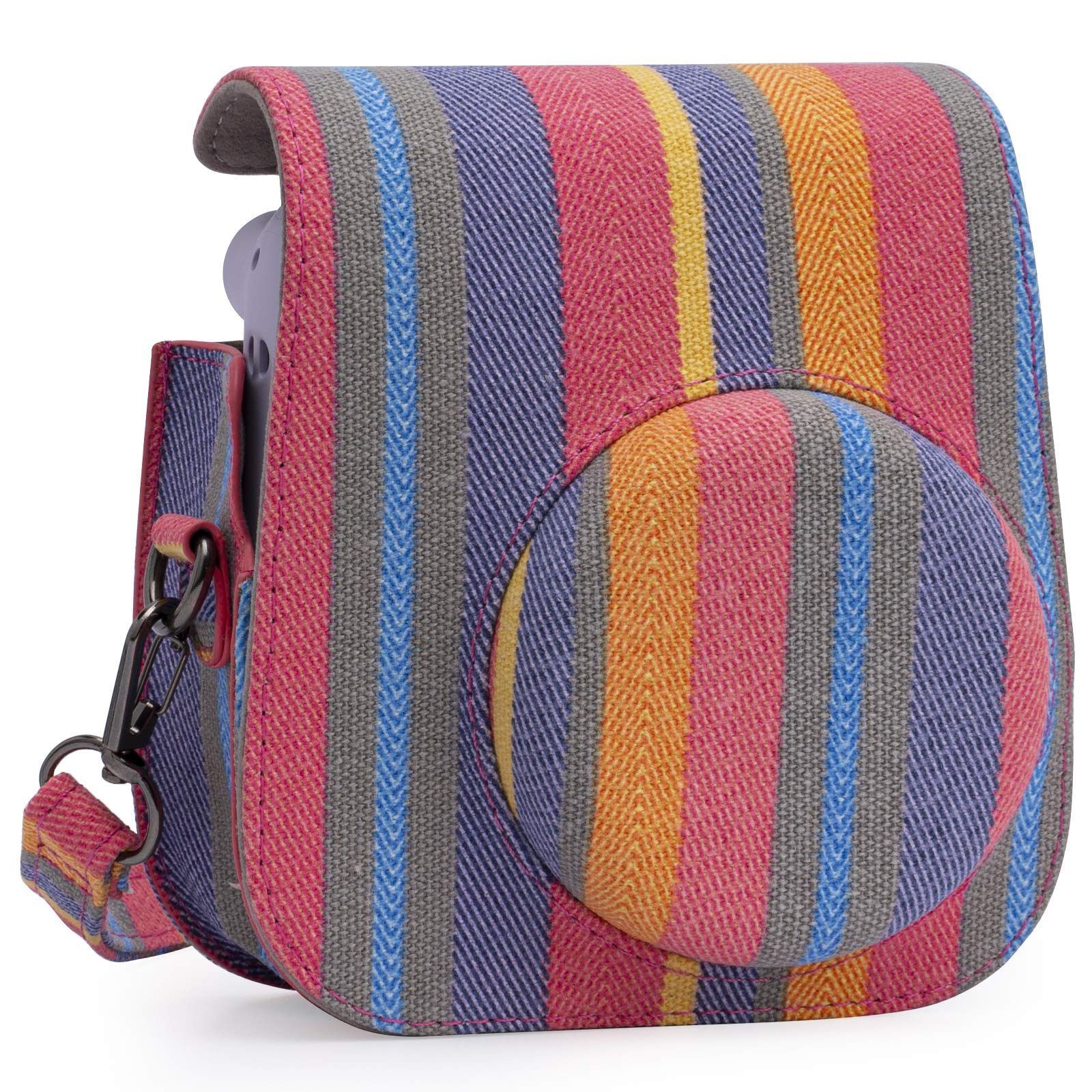 Frankmate PU Leather Camera Case Compatible with Fujifilm Instax Mini 11 12 Instant Camera with Adjustable Strap and Pocket (Color Stripes)